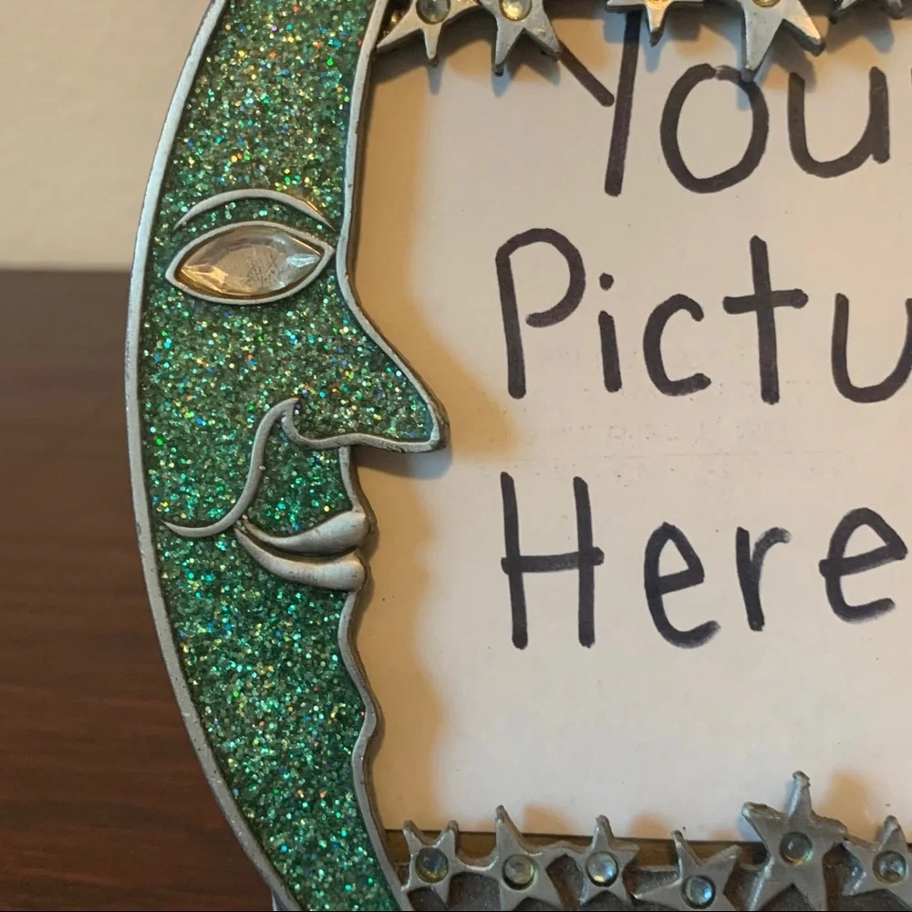 90s Crescent Moon Stars Pop Out Metallic Glitter Picture Frame Metal Vintage